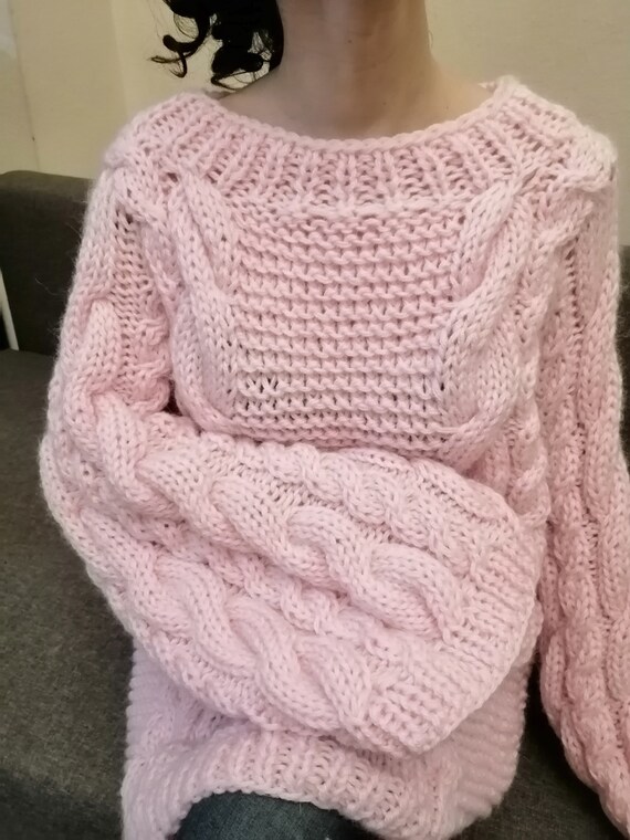 Oversized Knitted Sweater Chunky Knit Sweater Pink Knit | Etsy