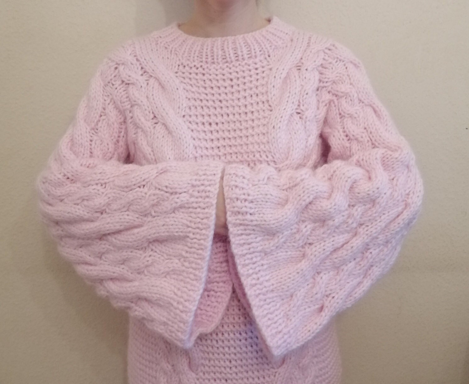 Pink Knit Sweater Chunky Knit Sweater Oversized Knit Sweater Cable Knit ...