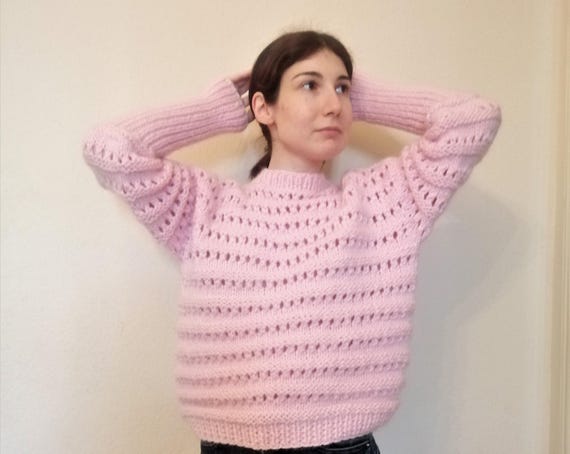 Pink Cable Knit Sweater Chunky Knit Sweater Oversized Knit
