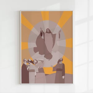 Impresión de la Ascensión de Jesús, obra de Cristo y sus discípulos, arte mural minimalista de Hechos 1, póster original de las Escrituras, tarjeta bíblica, decoración cristiana