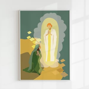 Impresión de primavera de la Anunciación, obra del Arcángel Gabriel y María, Biblia ilustrada, arte mural de Lucas 1, póster de las Escrituras, decoración cristiana original
