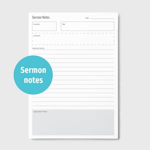 Hoja de notas para sermones, plantilla cristiana minimalista en blanco y negro, Biblia A4, A5, tamaño carta (EE. UU.), imprimible en media carta, archivo PDF de estudio bíblico
