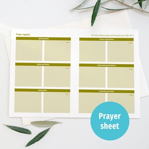 Plantilla de hoja de oración, crecimiento espiritual, ministerio, relaciones, finanzas, peticiones de la comunidad, imprimible, tamaño cristiano A4, archivo PDF tamaño carta de EE. UU.