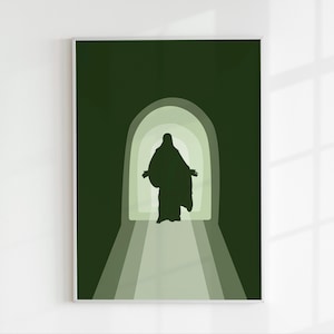 Impression de Jésus quittant la tombe, oeuvre d'art de la résurrection du Christ, art mural minimaliste de Pâques, affiche originale des écritures, carte de la Bible, décoration chrétienne