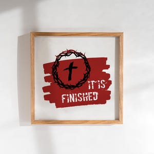 Es ist fertig Grunge Druck, Dornenkrone und Kreuz Poster, Jesus Kreuzigung Kunstwerk, Karfreitag Wandkunst, christliches Dekor, Bibelkarte