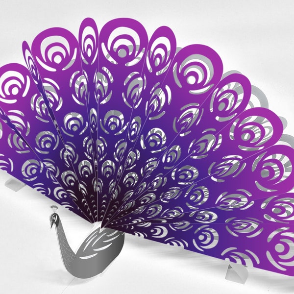 SVG (Cricut), PDF et Silhouette Studio - Modèle de carte popup 3D Peacock, téléchargement instantané