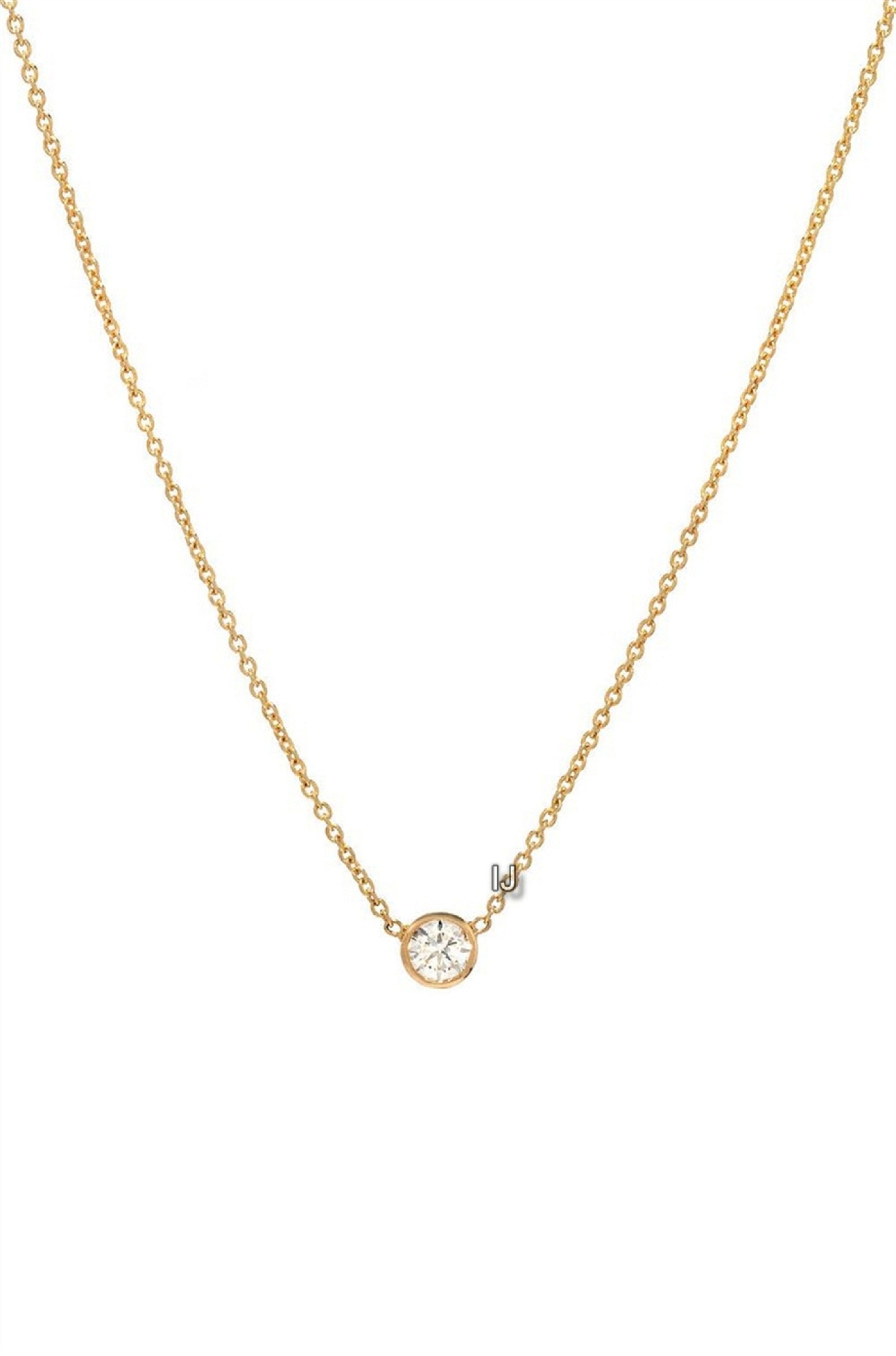 14k Gold Diamond Solitaire Necklace 16 