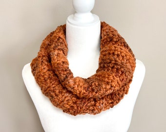 Handmade Chunky Crochet Scarf: Burnt Orange Winter Knit, Regular or Infinity