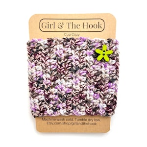 Crochet Cup Cozy With or Without Flower Embellishment Reusable Knit Coffee Cozy Coffee Cup Sleeve Pick Your Color Purple