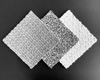 Black Grey White Crochet Cotton Dishcloth Set - Black Grey Knit Washcloth Set