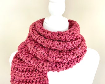 Women’s Deep Red Crochet Scarf - Handmade Chunky Winter Knit Scarf - Regular or Infinity Scarf