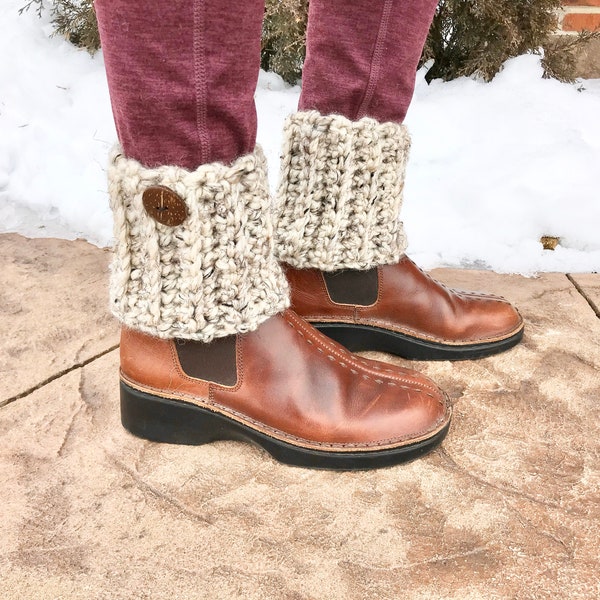 Crochet Boot Cuffs - Handmade Knit Chunky Yarn Boot Toppers - Pick Color - Women’s Boot Socks - With or Without Button