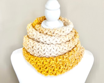 Yellow Ombré Crochet Scarf: Handmade Winter Knit Scarf, Regular or Infinity