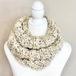 Handmade Chunky Crochet Scarf: Beige Tweed, Regular or Infinity