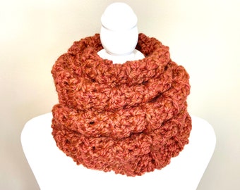 Handmade Chunky Crochet Scarf: Burnt Orange Winter Knit, Regular or Infinity