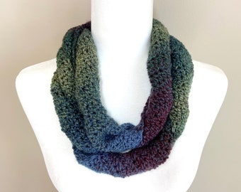 Blue Green Maroon Crochet Scarf - Handmade Lightweight Multicolored Winter Scarf Women - Regular or Infinity Scarf - Summer Scarf