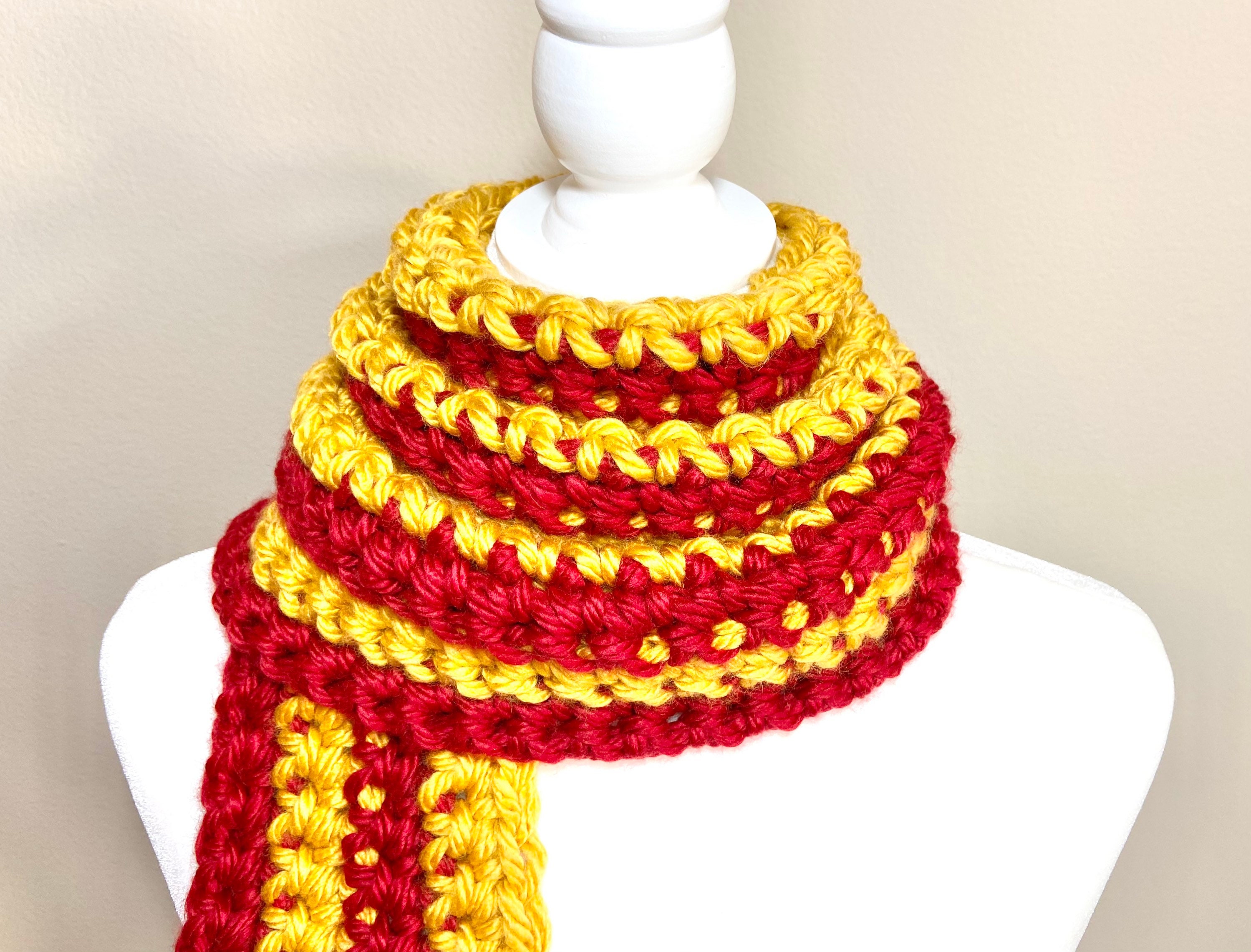 Crochet Red And Yellow Scarf Iowa State Cyclones Handmade Winter