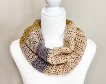 Beige Gold Purple Crochet Infinity Scarf - Handmade Lightweight Knit Infinity Scarf Women - Summer Scarf