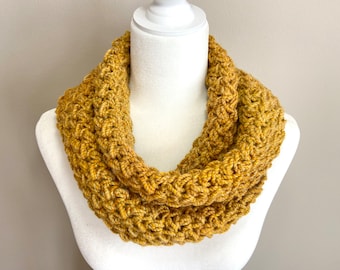 Handmade Crochet Scarf: Golden Yellow Knit Winter Scarf - Regular or Infinity