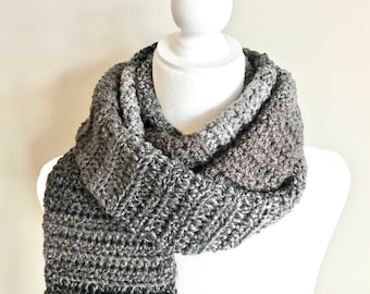 Handmade Crochet Winter Scarf: Grey Brown Charcoal, Regular or Infinity