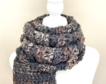 Handmade Chunky Crochet Scarf: Brown Black Winter, Regular or Infinity
