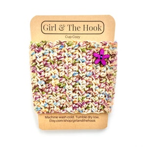 Crochet Cup Cozy With or Without Flower Embellishment Reusable Knit Coffee Cozy Coffee Cup Sleeve Pick Your Color Brown