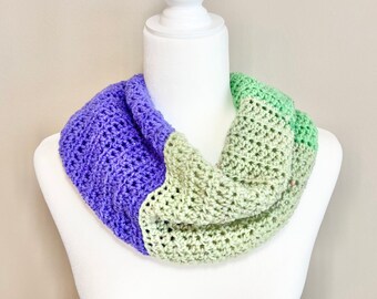 Green Purple Crochet Infinity Scarf - Handmade Lightweight Knit Infinity Scarf Women - Summer Scarf