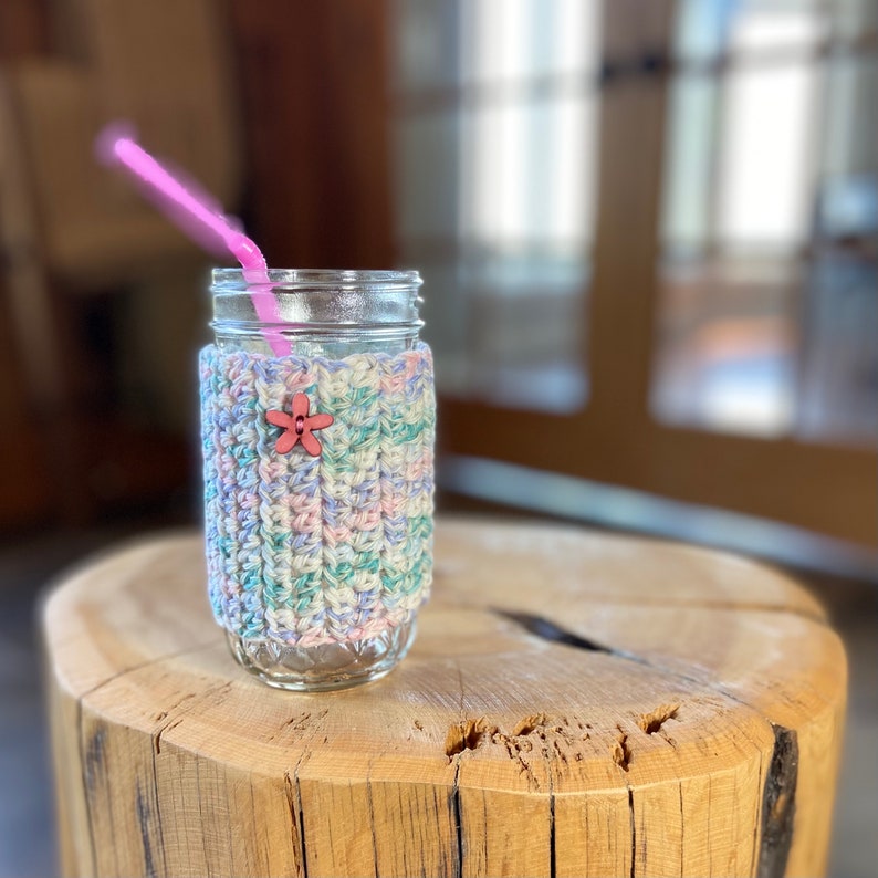 Crochet Cup Cozy With or Without Flower Embellishment Reusable Knit Coffee Cozy Coffee Cup Sleeve Pick Your Color image 3