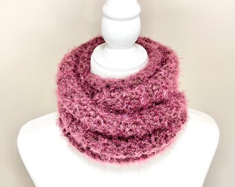 Handmade Crochet Winter Scarf: Plum Magenta Knit, Regular or Infinity