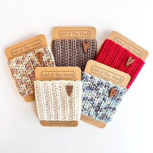 Crochet Cup Cozy With or Without Heart Embellishment - Reusable Knit Coffee Cozy - Coffee Cup Sleeve - Pick Your Color