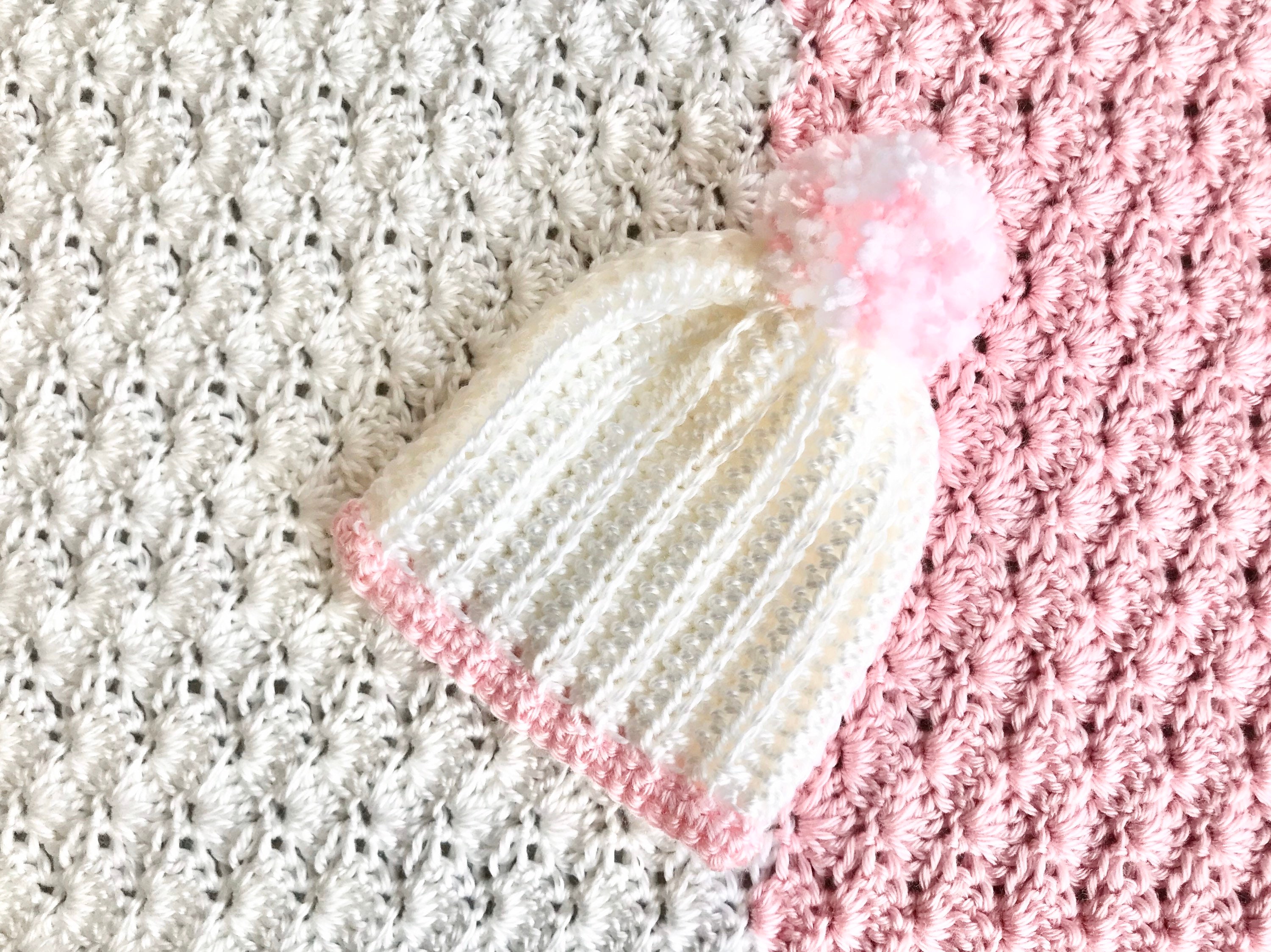 Crochet Baby Blanket, Pink Gray White, Baby Shower Gift Crochet Baby Blanket, Pink Gray White, Baby Shower Gift