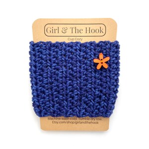 Crochet Cup Cozy With or Without Flower Embellishment Reusable Knit Coffee Cozy Coffee Cup Sleeve Pick Your Color Blue