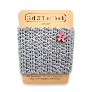 Crochet Cup Cozy With or Without Flower Embellishment Reusable Knit Coffee Cozy Coffee Cup Sleeve Pick Your Color Gray