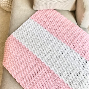 Handmade Crochet Baby Blanket and Hat Set: Pink & White Afghan