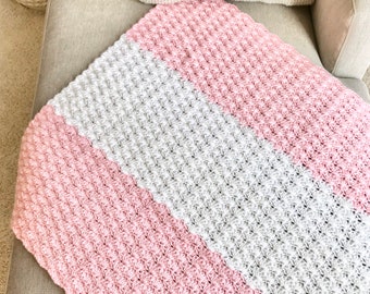 Handmade Crochet Baby Blanket and Hat Set: Pink & White Afghan