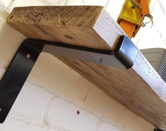 Reclaimed wood shelving industrial look plank shelf Inc brackets in a variety of finishes