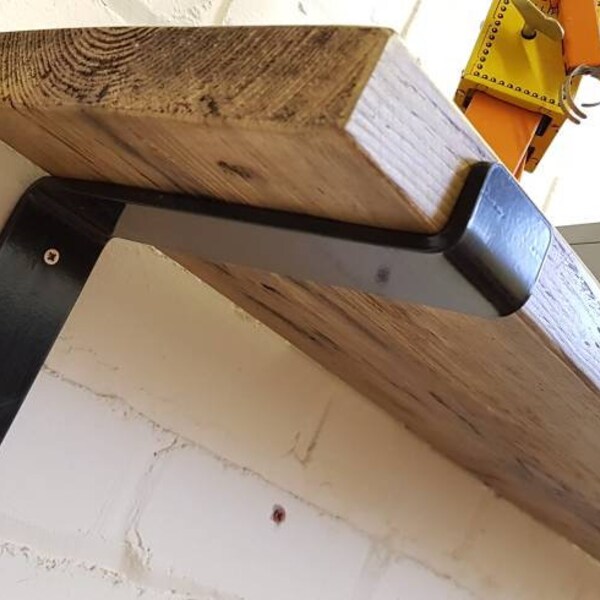 Reclaimed wood shelving industrial look plank shelf Inc brackets in a variety of finishes