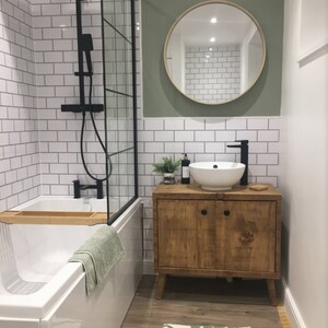 The Django V29 / A Handmade Solid Wood Bathroom Vanity Unit With Mid Century Style Tapered Legs