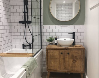 The Django V29 / A Handmade Solid Wood Bathroom Vanity Unit With Mid Century Style Tapered Legs