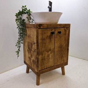 The Django V3 / A Handmade Solid Wood Bathroom Vanity Unit With black metal knob handles