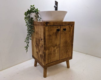 The Django V3 / A Handmade Solid Wood Bathroom Vanity Unit With black metal knob handles