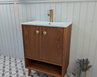 THE BURLINGTON / A Handmade Solid Hardwood Bathroom Vanity Unit with Inset Ceramic Basin
