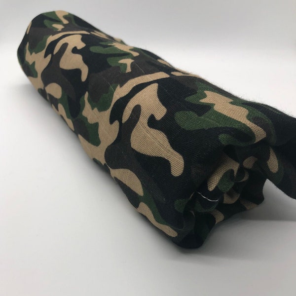 CAMO PRINT ~ Bamboo & Muslin Swaddle ~ Custom Print ~ Locally Dyed ~ Large , So Soft ~