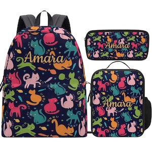 Sac à dos personnalisé pour chat : cartable avec nom personnalisé pour enfants, sac à dos pour chaton mignon