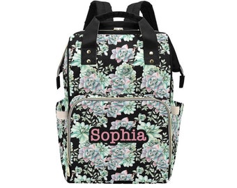 Personalisierter Sukkulenten-Windeltasche-Rucksack, benutzerdefinierter Name-Windeltasche-Rucksack, Baby-Dusche-Geschenk