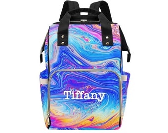 Personalized Psychedelic Diaper Bag Backpack, Custom Name Diaper Bag Backpack, Baby Shower Gift