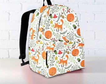 Personalized Fox Backpack: Floral Print, Kids & Adult Sizes