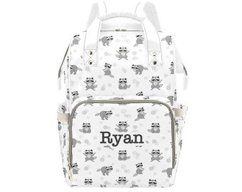 Personalized Raccoon Diaper Bag Backpack, Custom Name Diaper Bag Backpack, Baby Shower Gift