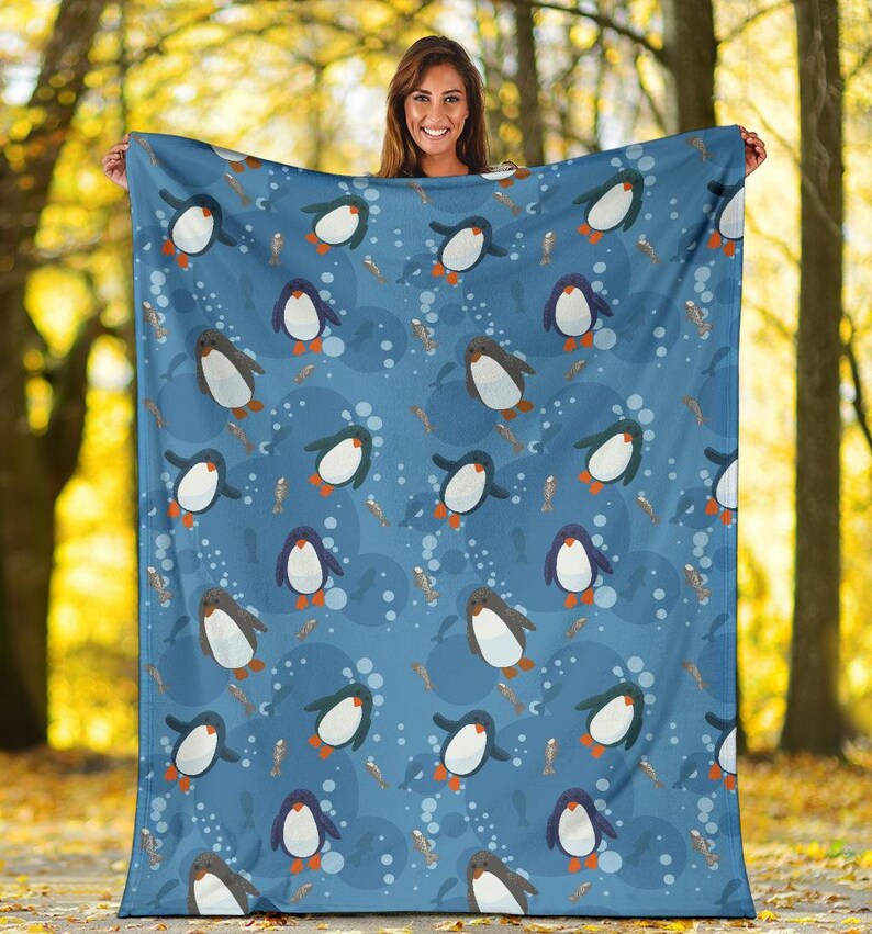 Penguin Blanket Penguin Throw Blanket Penguin Fleece Etsy