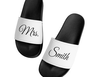 Personalized Bridal Slide Sandals - Custom Sandals for Wedding with Name & Wedding Date